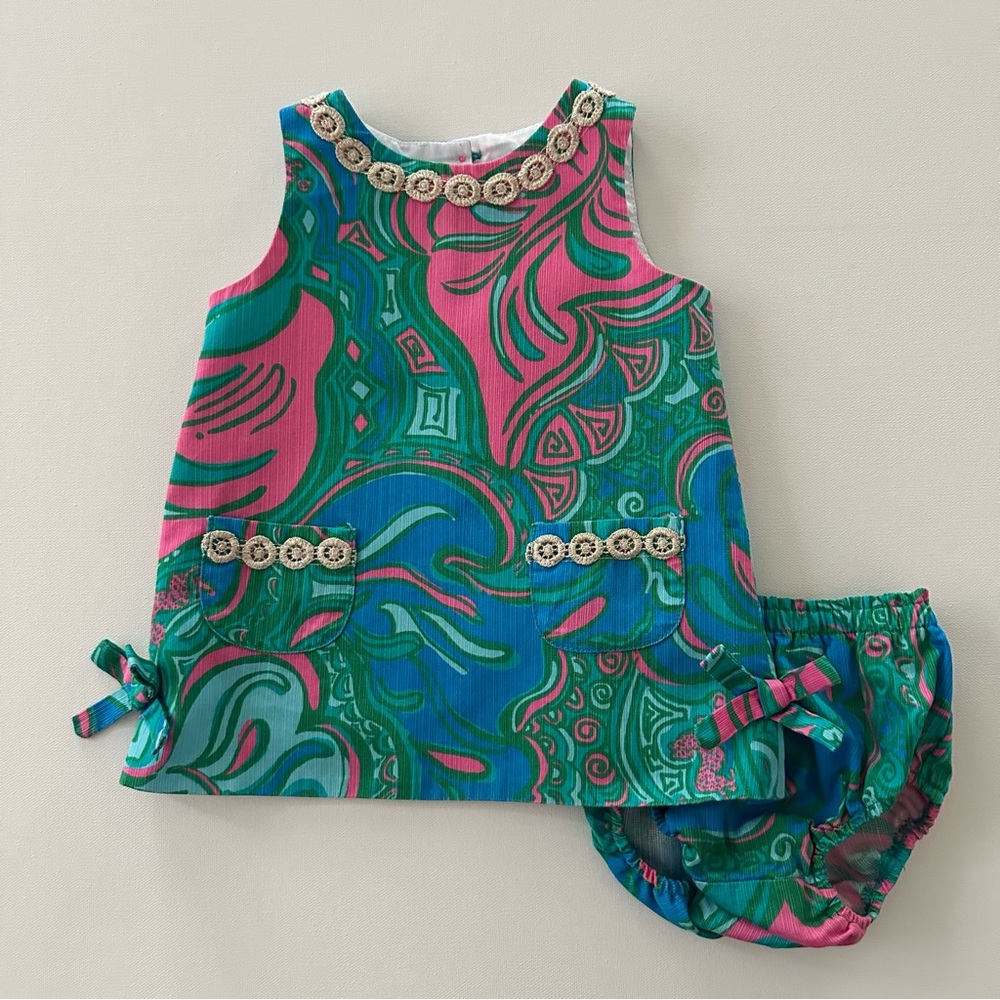 Lilly Pulitzer 12-18 Months Baby Girl Pink Green Dress Diaper Cover